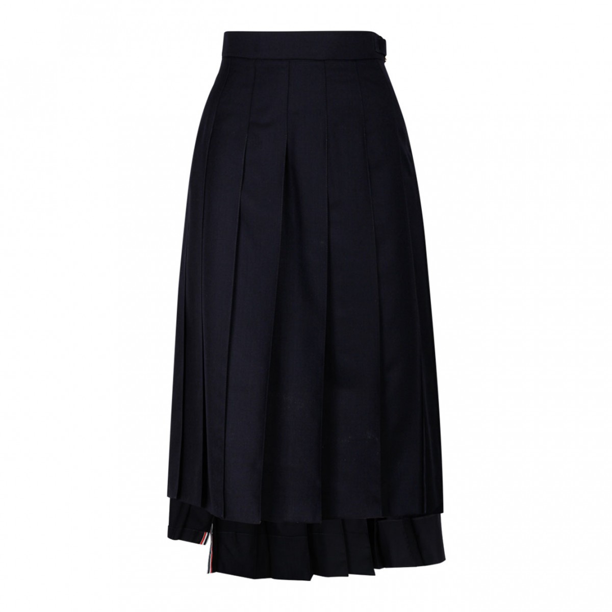 Navy Blue Twill Pleated Midi Skirt
