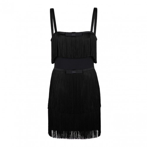 Black Mini Dress With Fringes