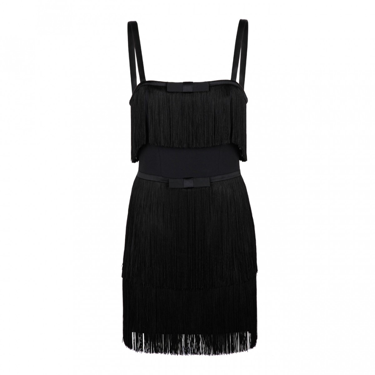 Black Mini Dress With Fringes