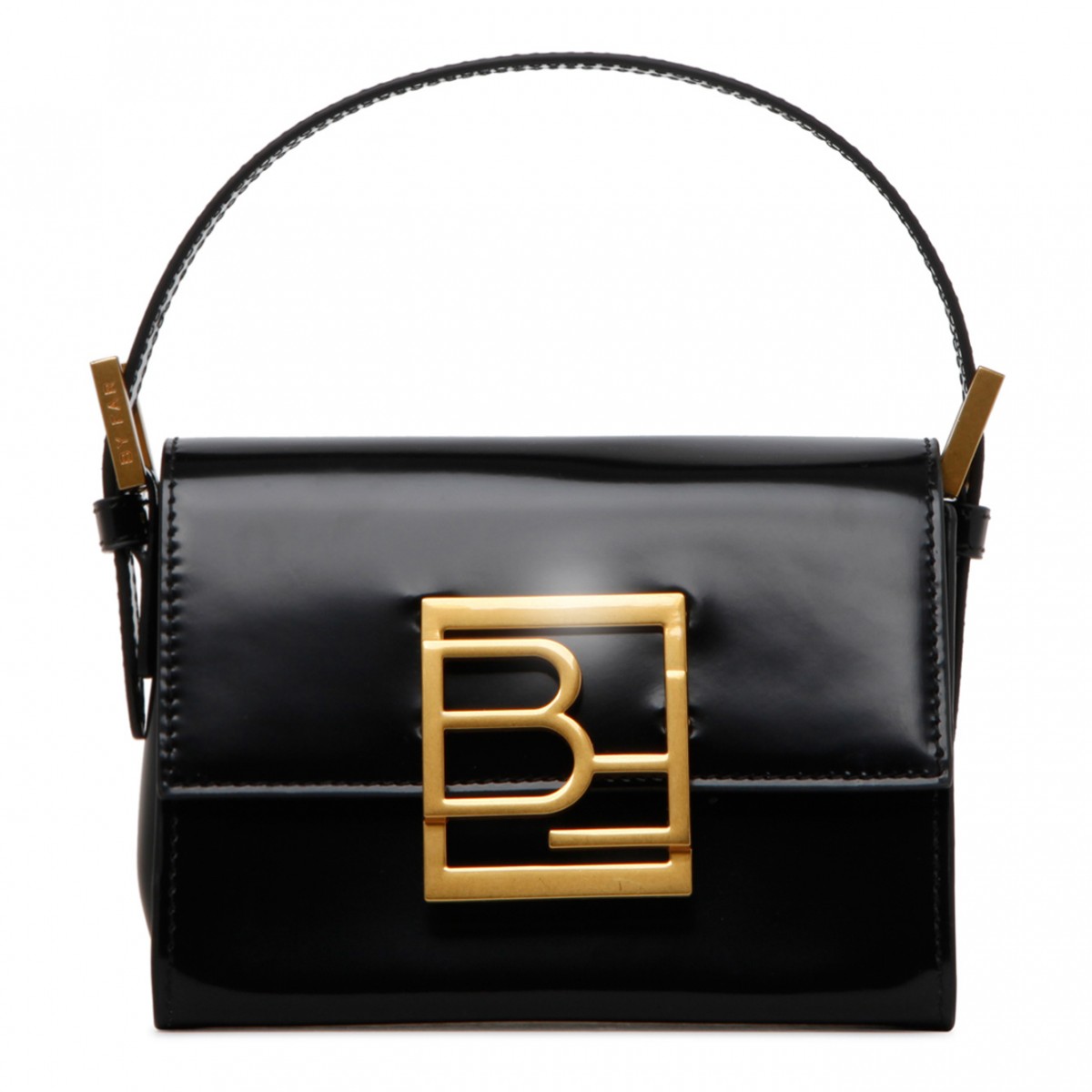by Far - Black Patent Leather Fran Logo Plaque Tote Bag