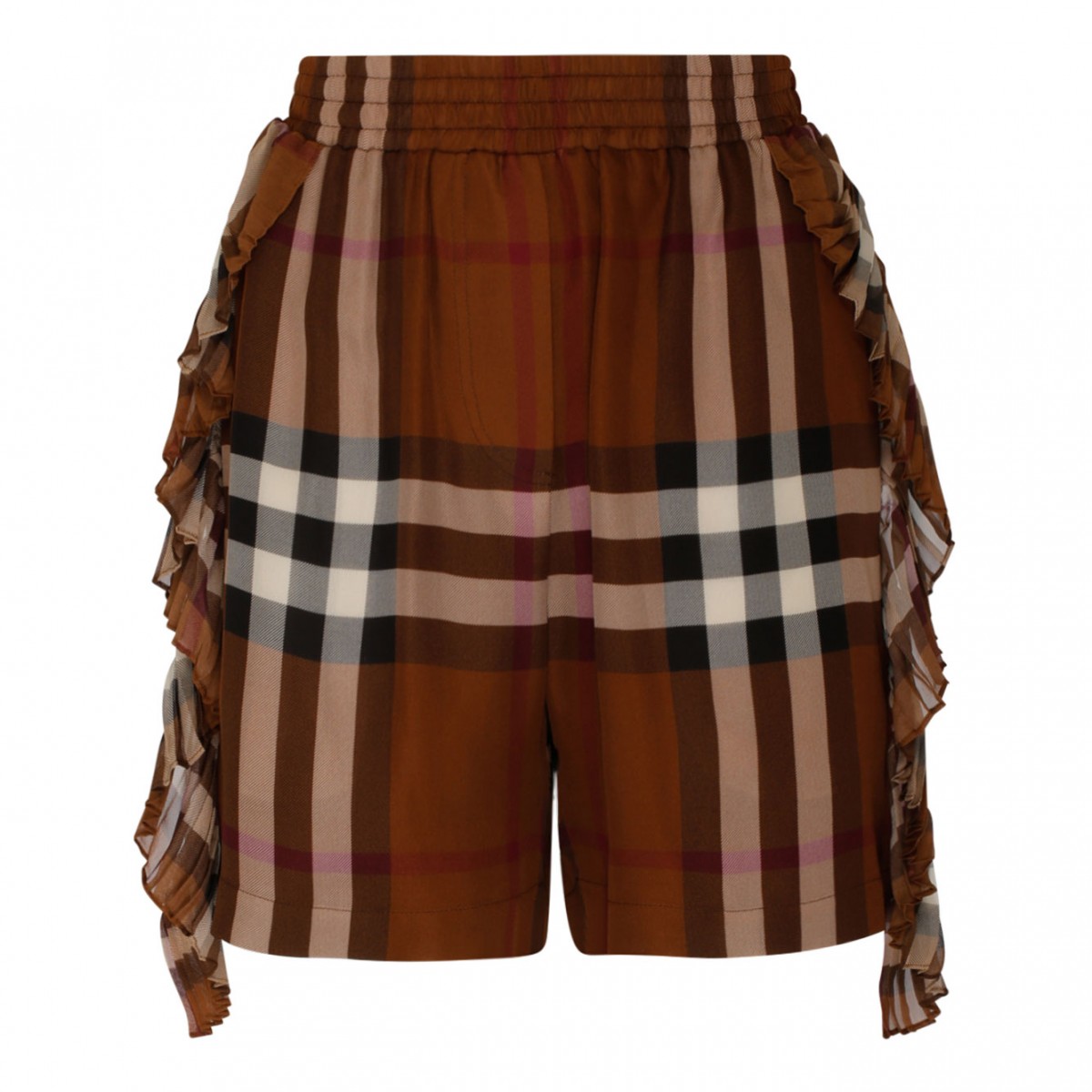 Burberry Dark Birch Brown Silk Shorts.