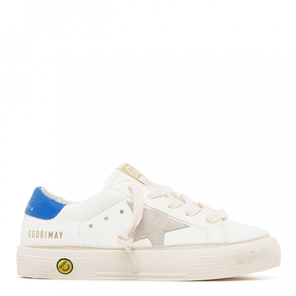 Golden Goose Kids Sky Blue, Ivory and Cream Calf Leather One Star Logo Sneakers.