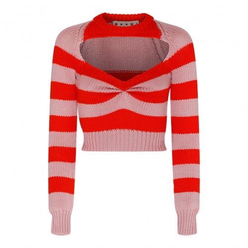 Marni Rose Pink and Orange Virgin Wool Striped Jumper. 