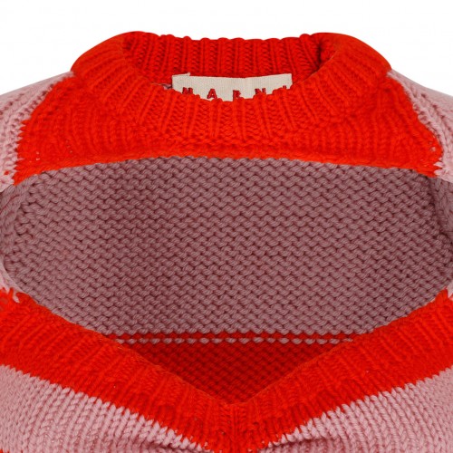 Marni Rose Pink and Orange Virgin Wool Striped Jumper. 