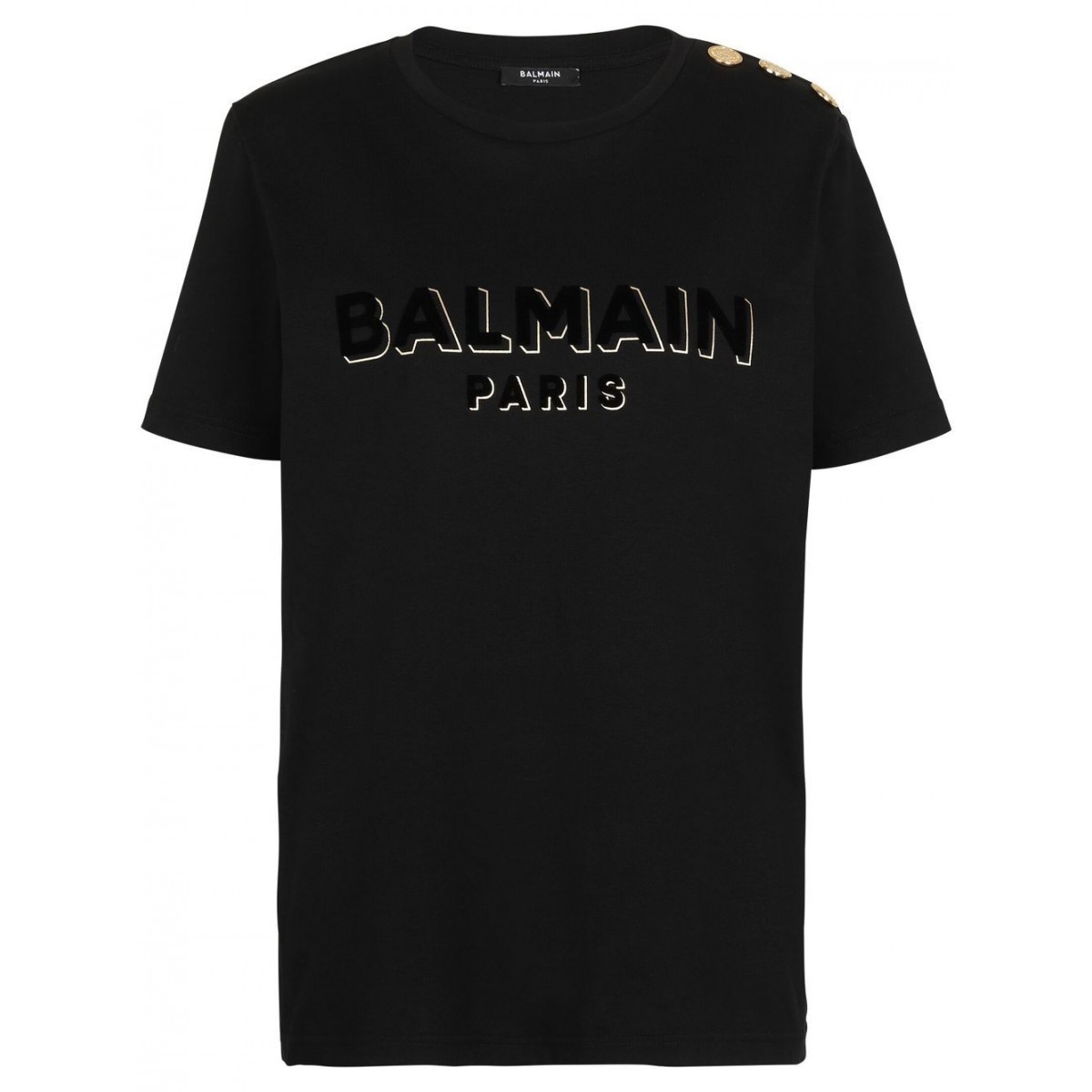Balmain Black Embossed-Buttons T-Shirt. COLOGNESE 1882